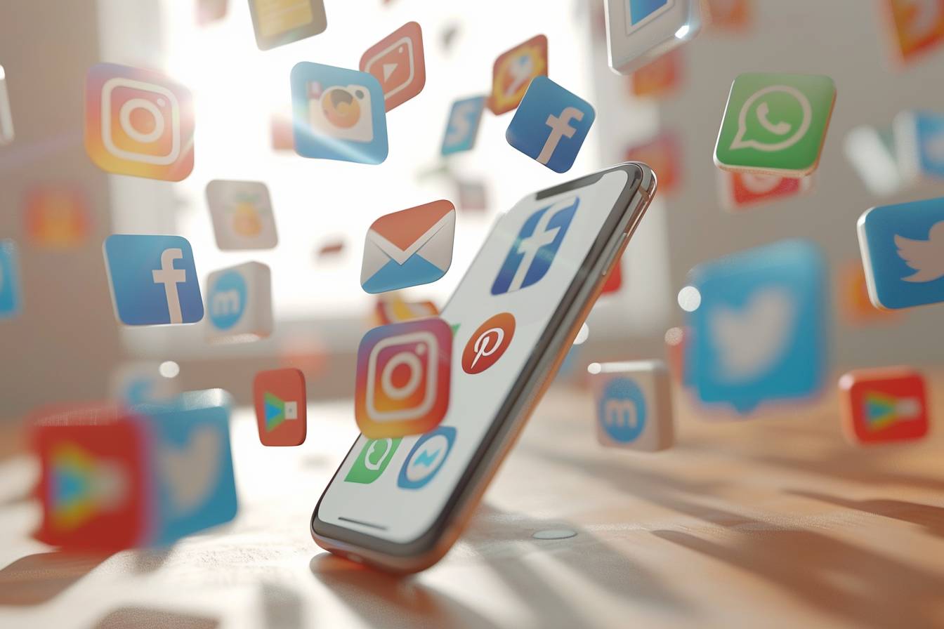 Logos des médias sociaux autour d'un smartphone moderne