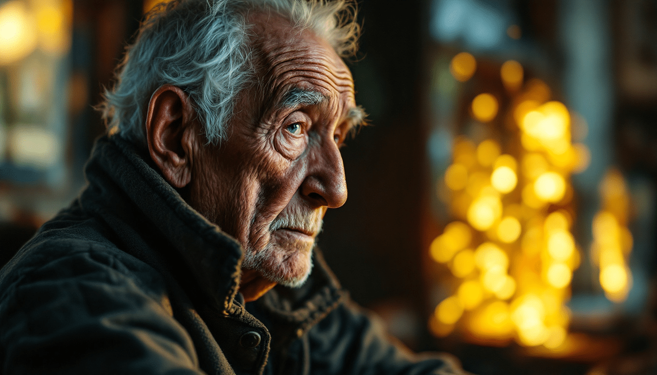 personne agée qui regarde de face l'aire triste