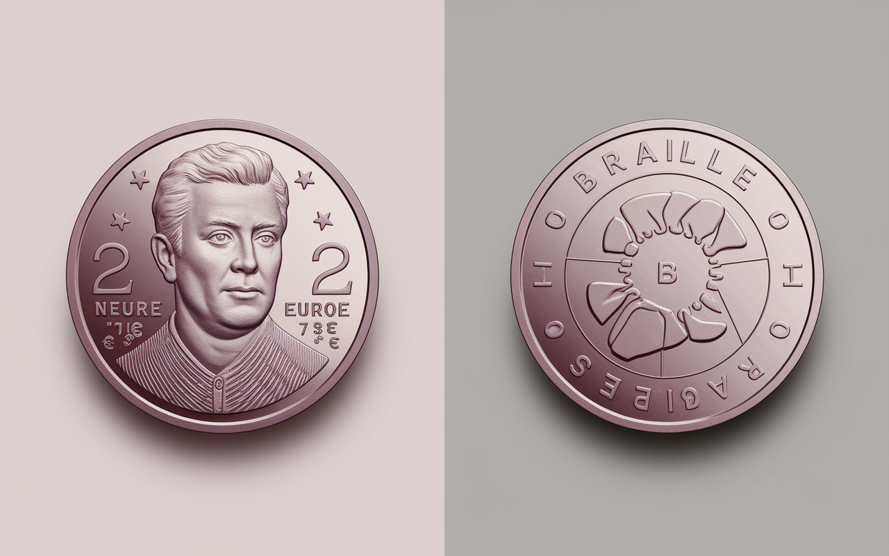piece 2 euros Louis Braille Belgique cote Italie design