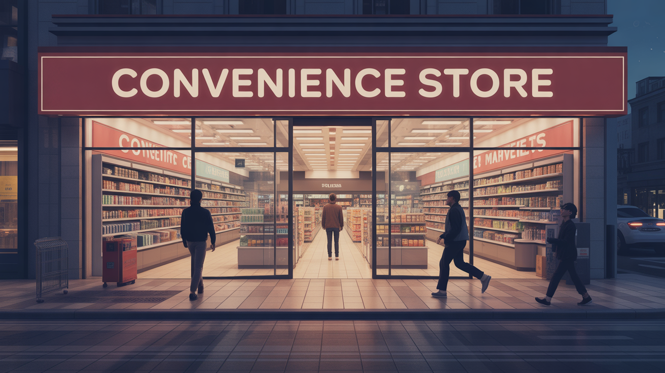 facade de convenience store moderne en ville de nuit