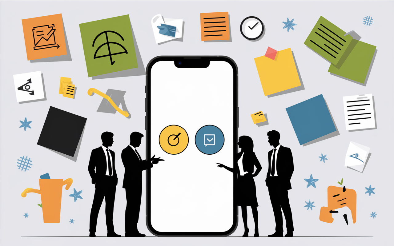 Tableau post-its MVP developpement mobile startup illustration