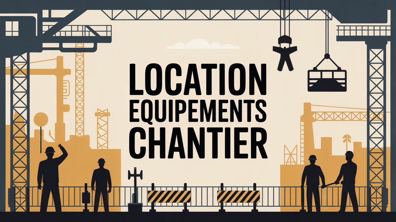 Chantier dynamique avec equipements, grues, ouvriers et barriers securite