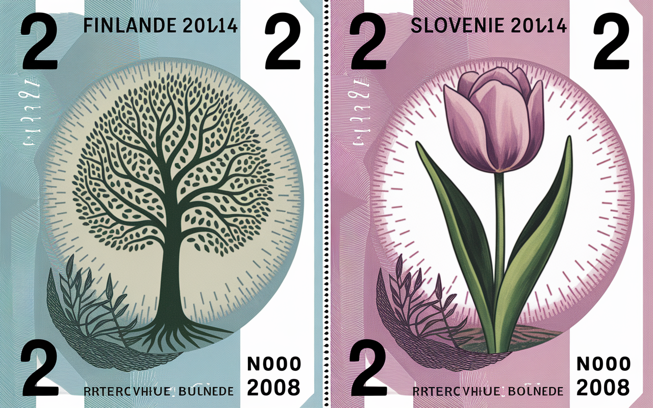 pieces 2 euros motifs arbre Finlande 2014 Slovenie 2008
