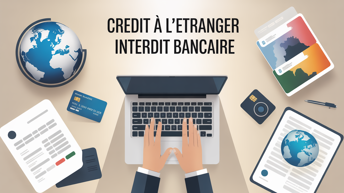 illustration ordinateur et globe pour credit a l etranger interdit bancaire