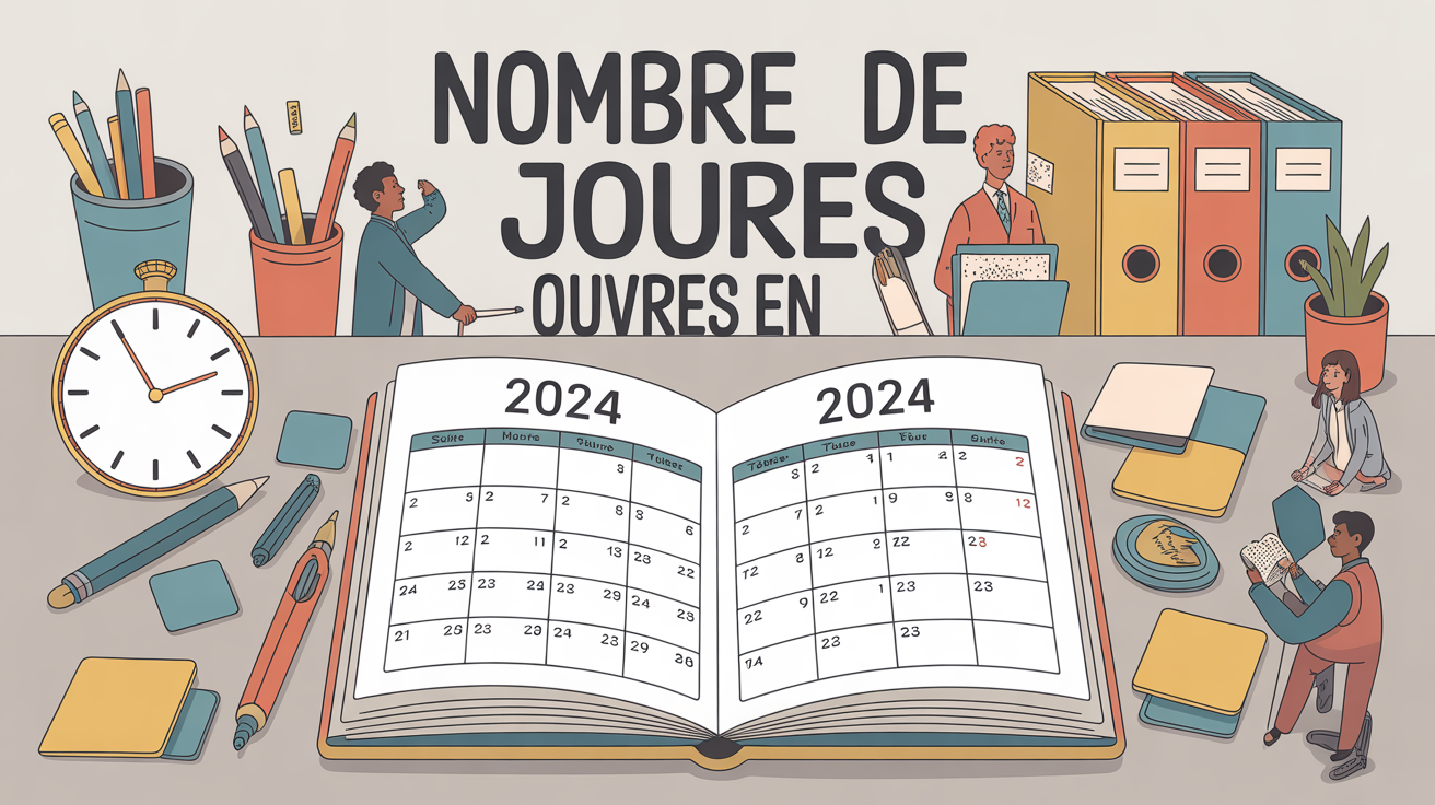 illustration calendrier 2024 jours ouvrés ambiance bureau