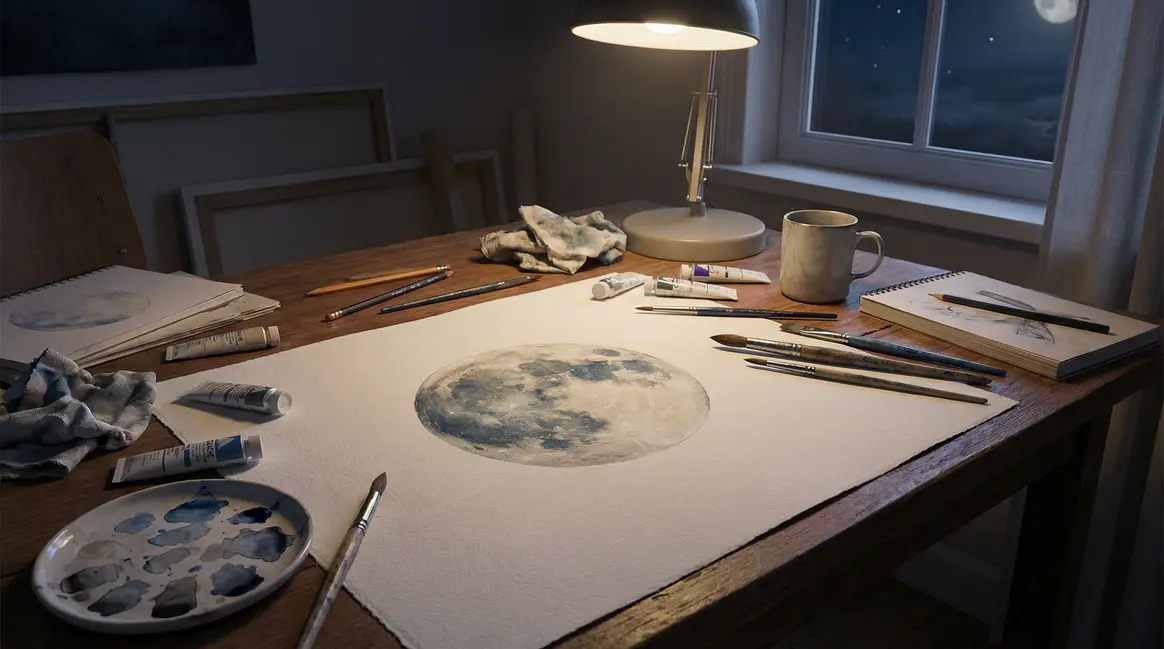 peinture pleine lune gouache ambiance nuit