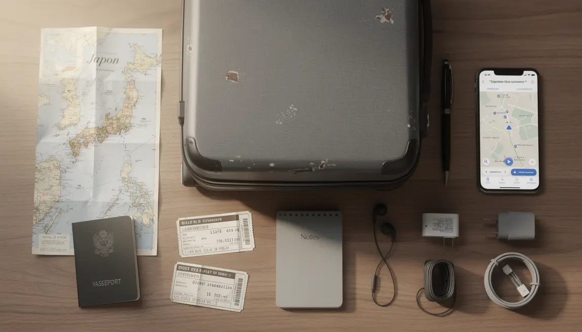 Preparation voyage Japon valise plan passeport billets