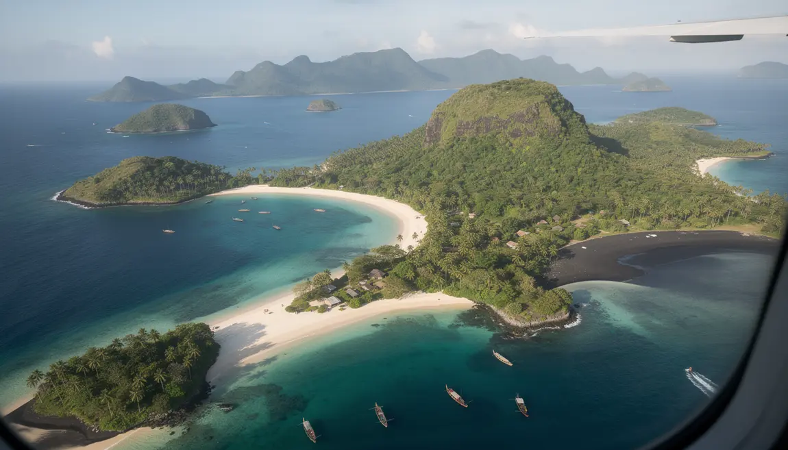 Vue aérienne archipel Polynésie lagons sable plages