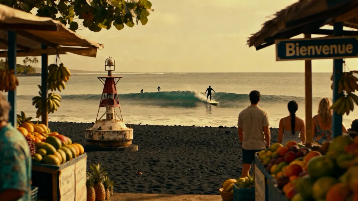 Plage noire Tahiti surf marché exotique