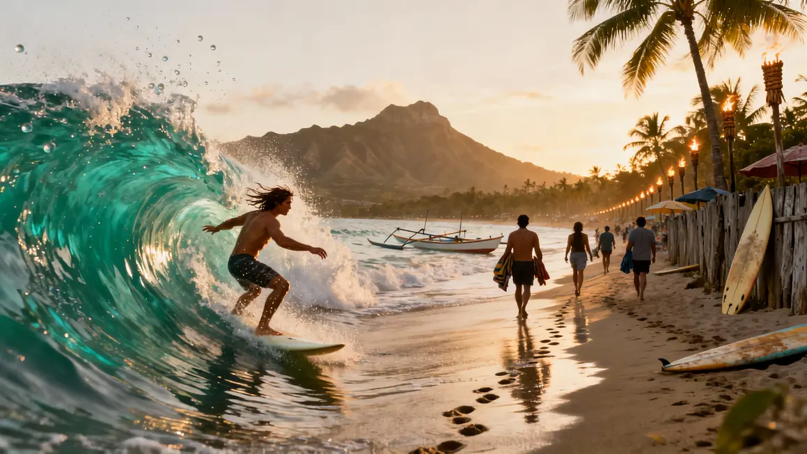 Plage Waikiki aurore Diamond Head Hawaii