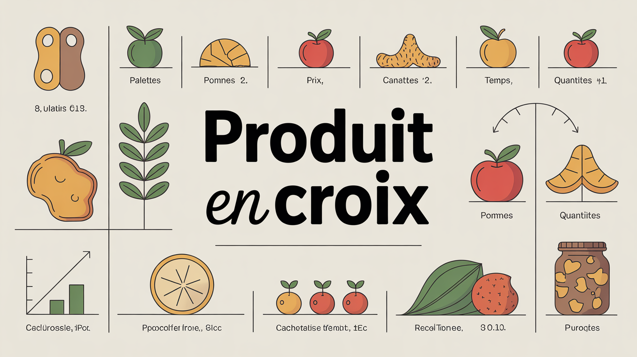 Visuel stylisé produit en croix avec calculs