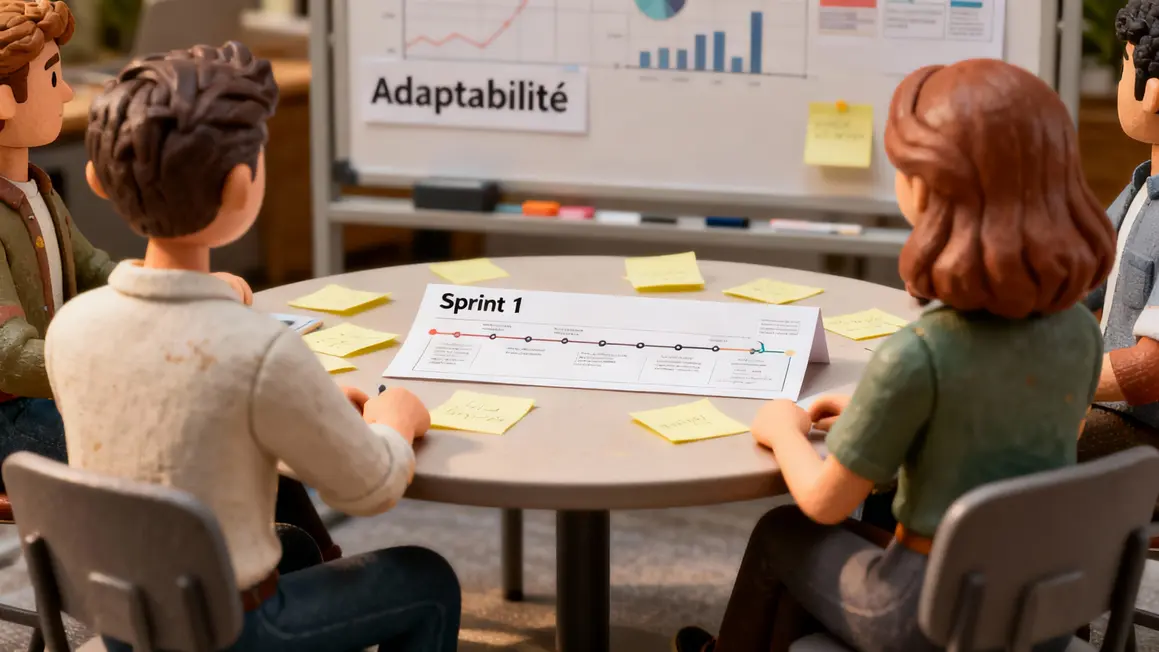 Équipe gestion de projet agile, table ronde, sprint, agilité