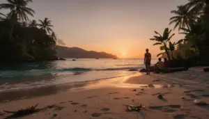 Plage coucher de soleil Hawaii eau turquoise