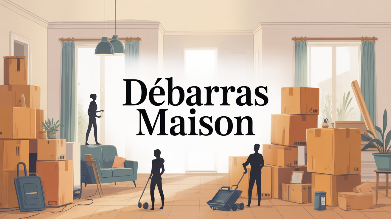 Illustration douce debarras maison cartons et meubles