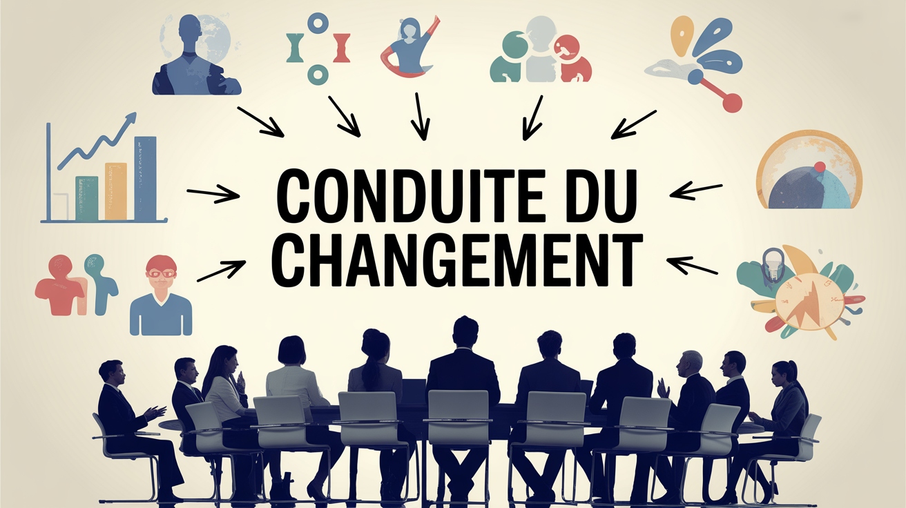collage silhouettes réunion conduite changement