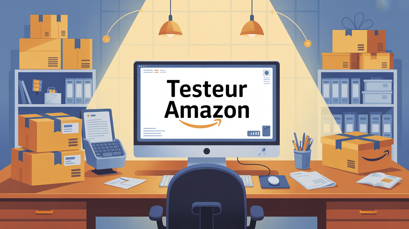 bureau lumineux avec colis et ordinateur devenir testeur amazon