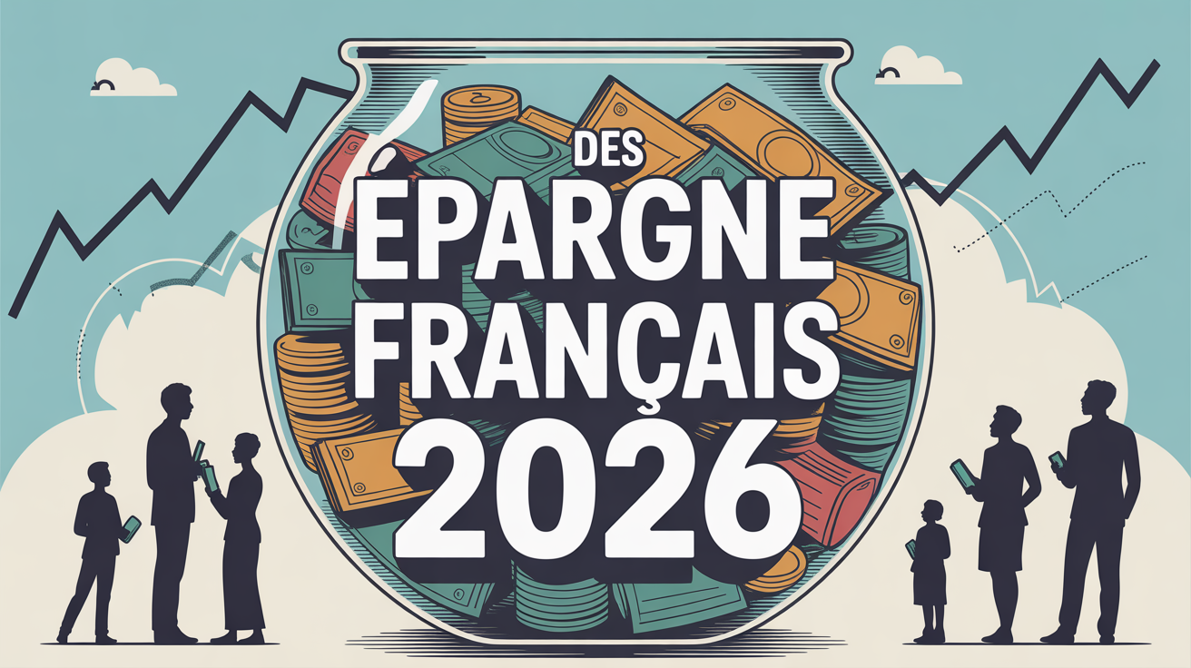 Epargne moyenne en France 2026, tirelire transparente, billets, courbe croissance