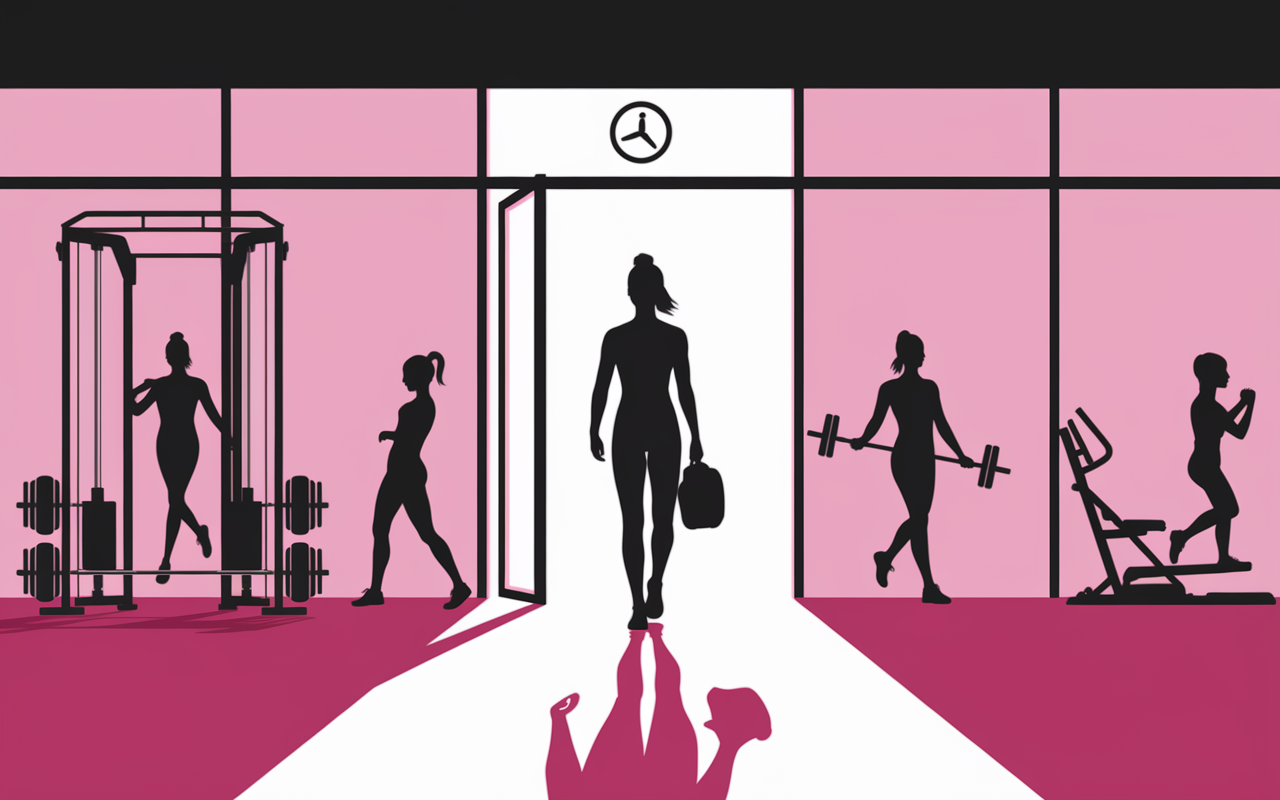 Femme salle de sport hésitante ambiance libre