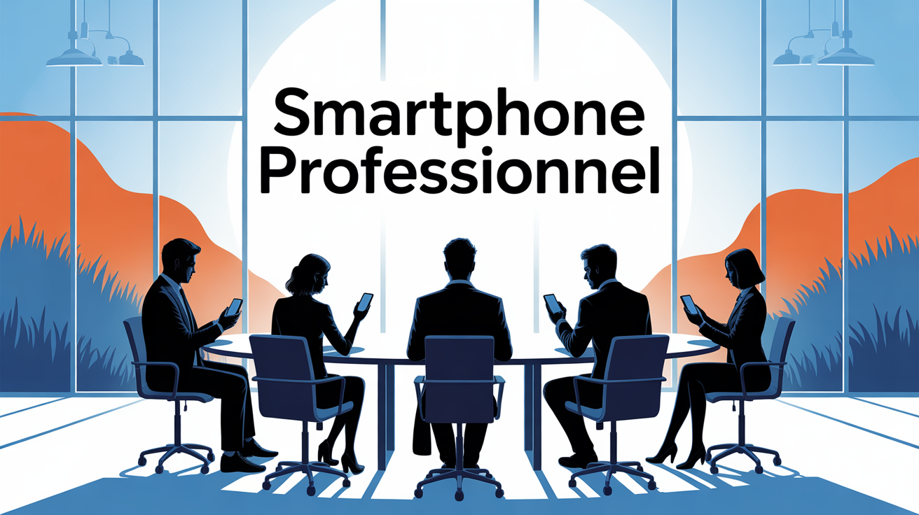 Professionnels autour d'une table avec smartphone professionnel