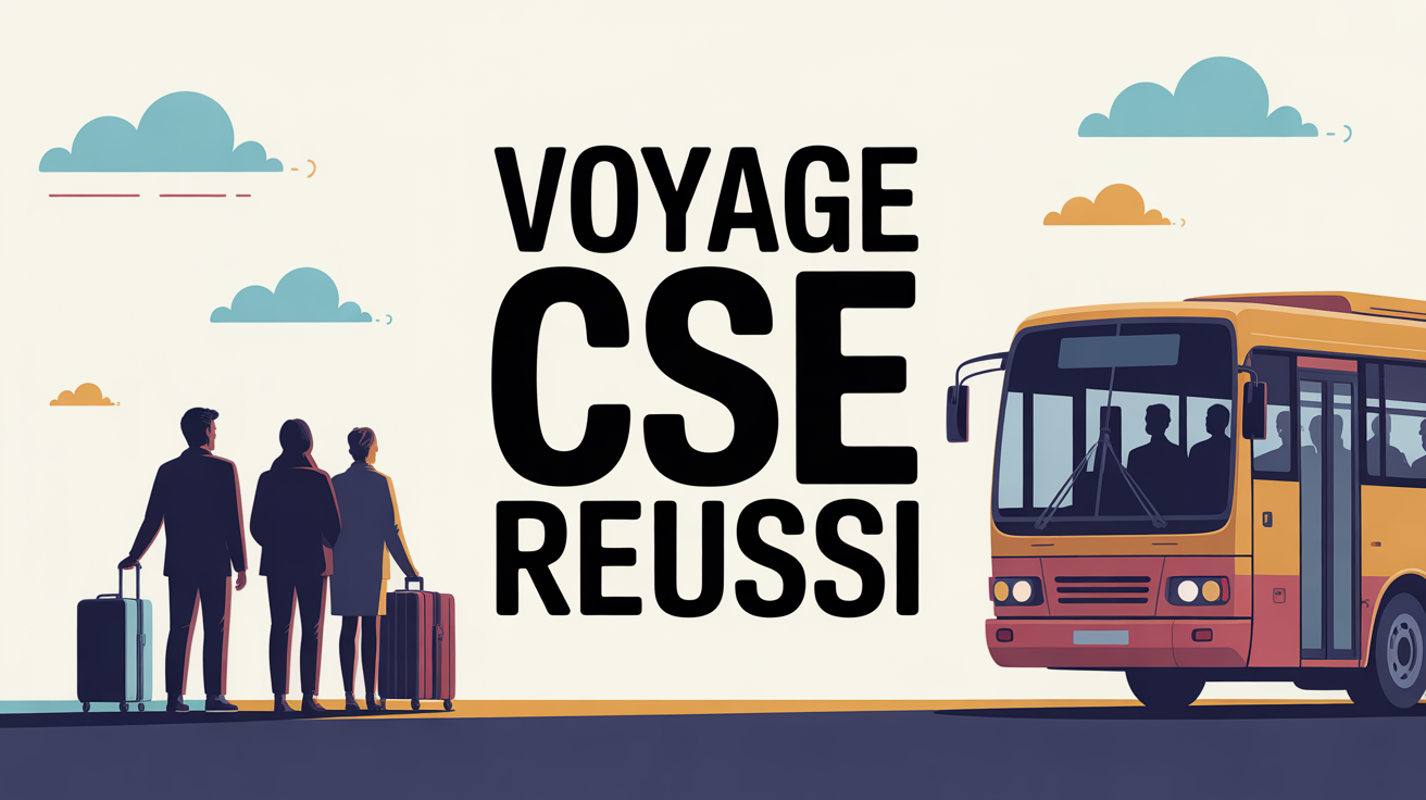 voyage cse groupe silhouettes valises bus