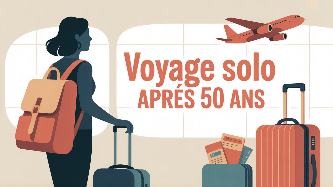 illustration femme 50 ans aeroport pour voyager seule