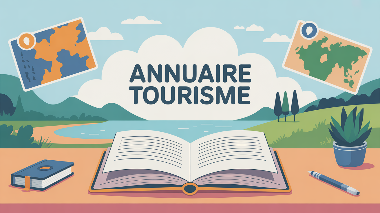 Annuaire tourisme illustration carnet ouvert et cartes