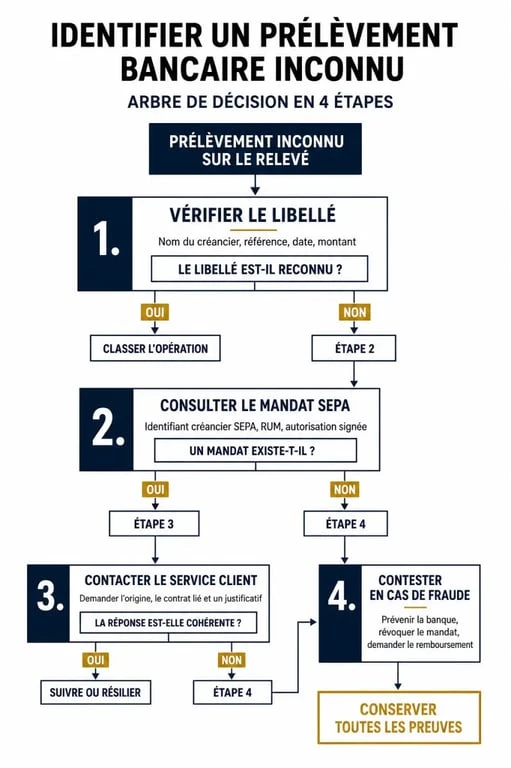 Infographie explicative : comment identifier et gérer un prélèvement BNP Paribas Personal Finance sur votre relevé bancaire