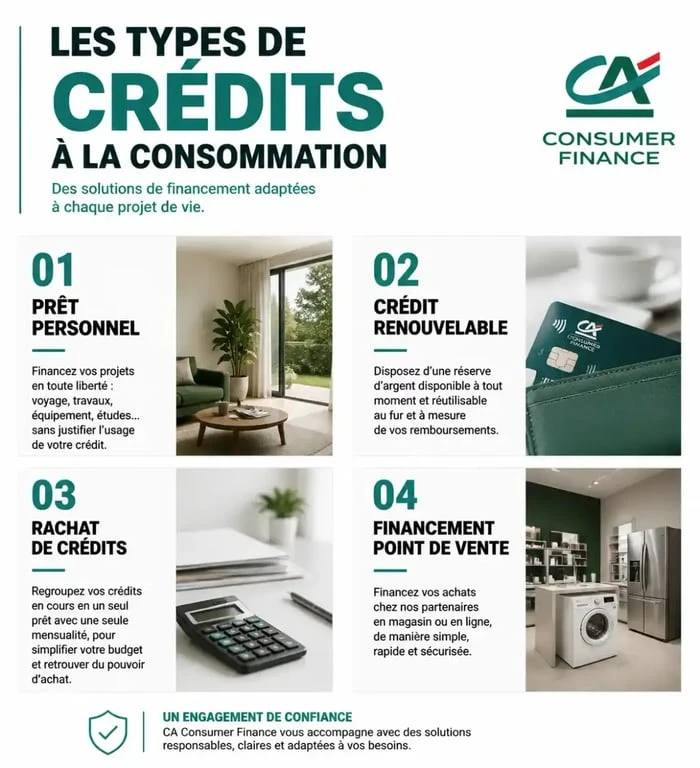 Infographie des solutions de financement CA Consumer Finance et Sofinco