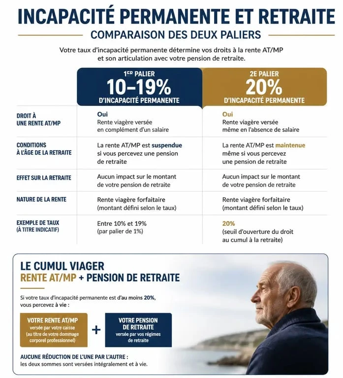 Infographie des droits à la retraite pour maladie professionnelle et seuils d'incapacité