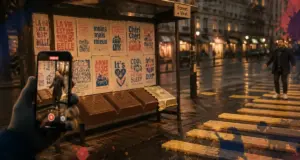 Marketing alternatif : abribus détourné, réaction filmée sur smartphone, capte l’attention