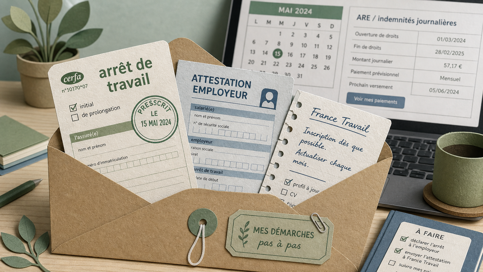 Arret maladie et chomage : ARE suspendue, IJSS versées et démarches France Travail