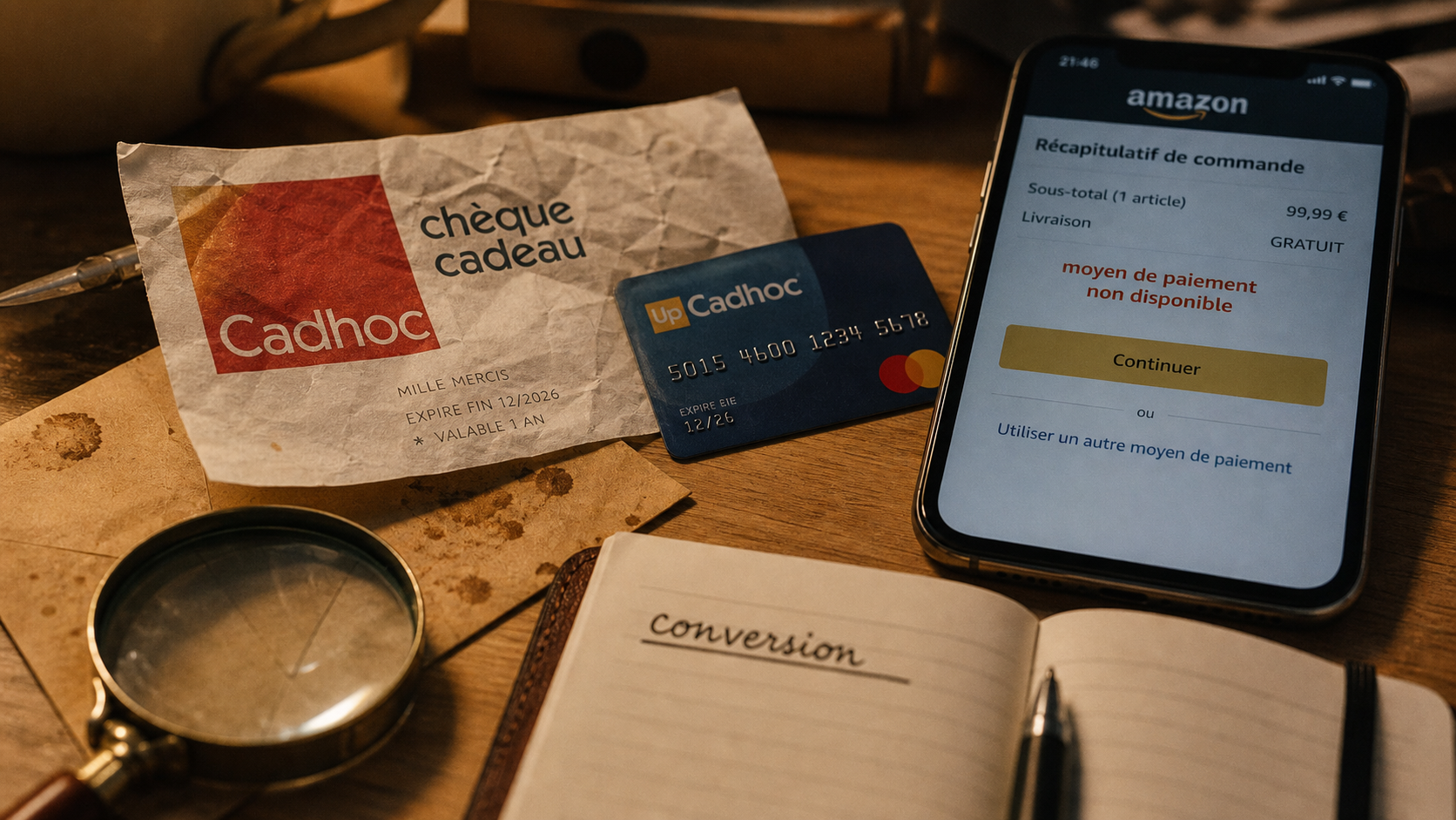 cadhoc amazon refus chèque et conversion sans perte