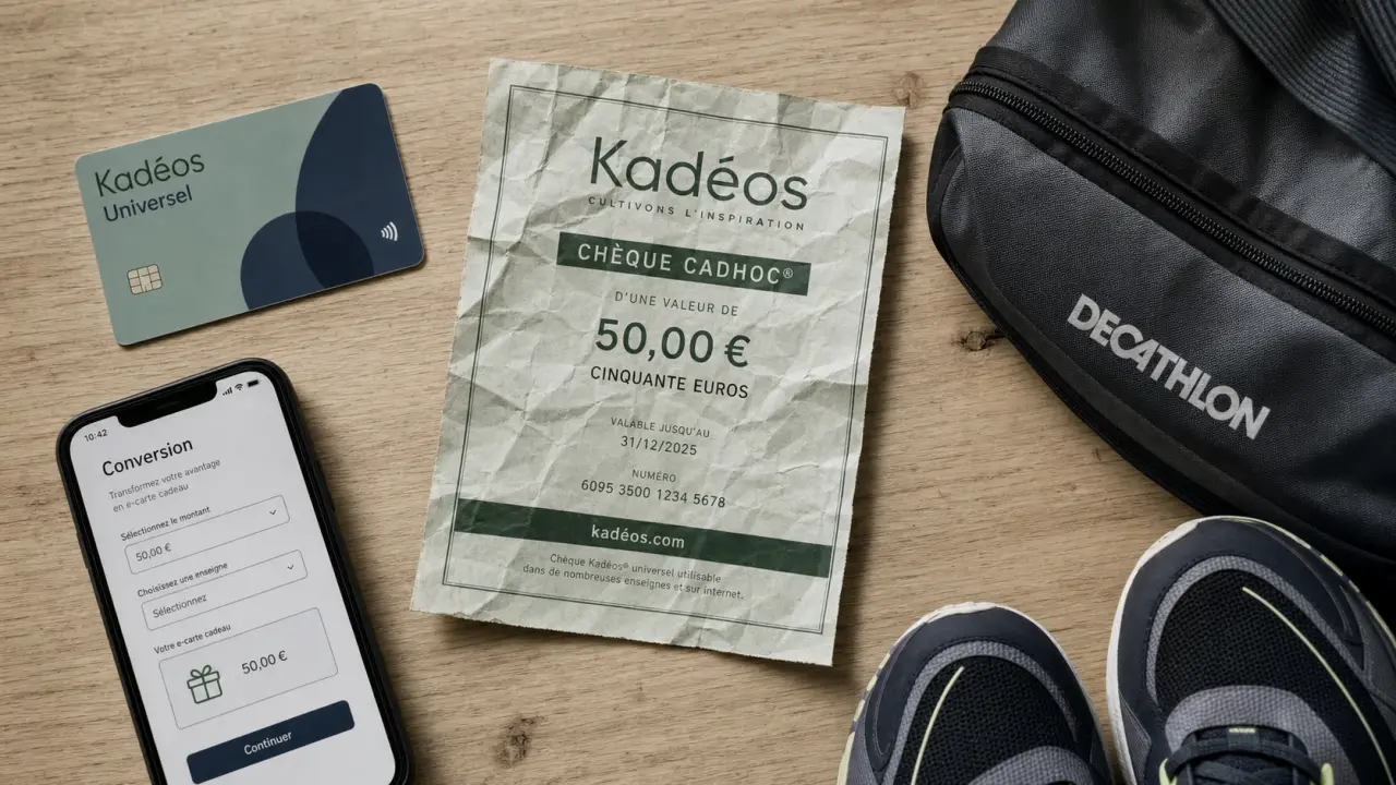 Chèque kadeos decathlon sur table : payer en magasin et convertir en ligne