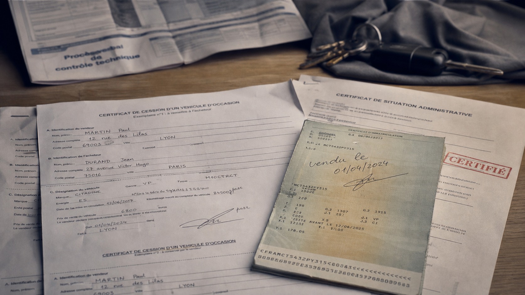 Document vendre une voiture : carte grise barrée et certificat de cession non-gage