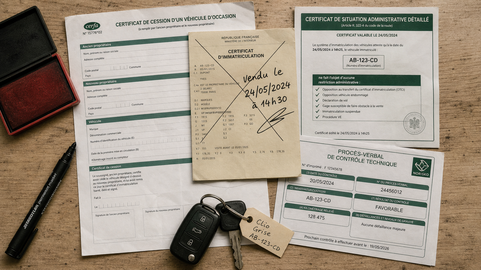 Document vendre une voiture : certificat cession, carte grise, non-gage et contrôle technique