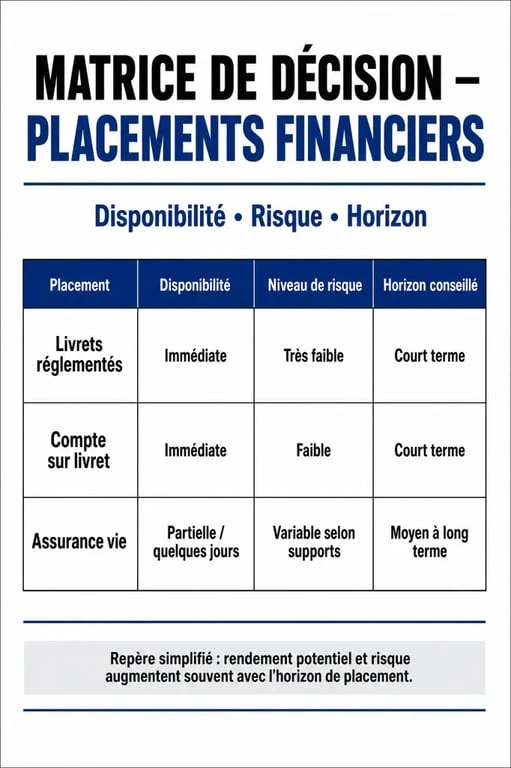 Tableau comparatif des placements financiers à La Banque Postale : livrets, assurance vie et épargne