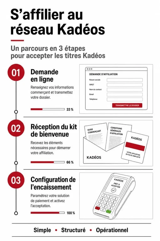 Processus d'affiliation au réseau Kadéos pour devenir affilié chèque cadeau