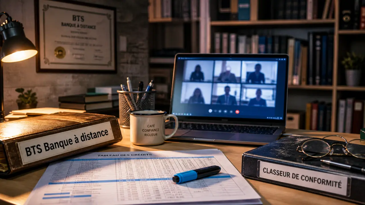 BTS banque à distance : ordinateur en visio et bureau