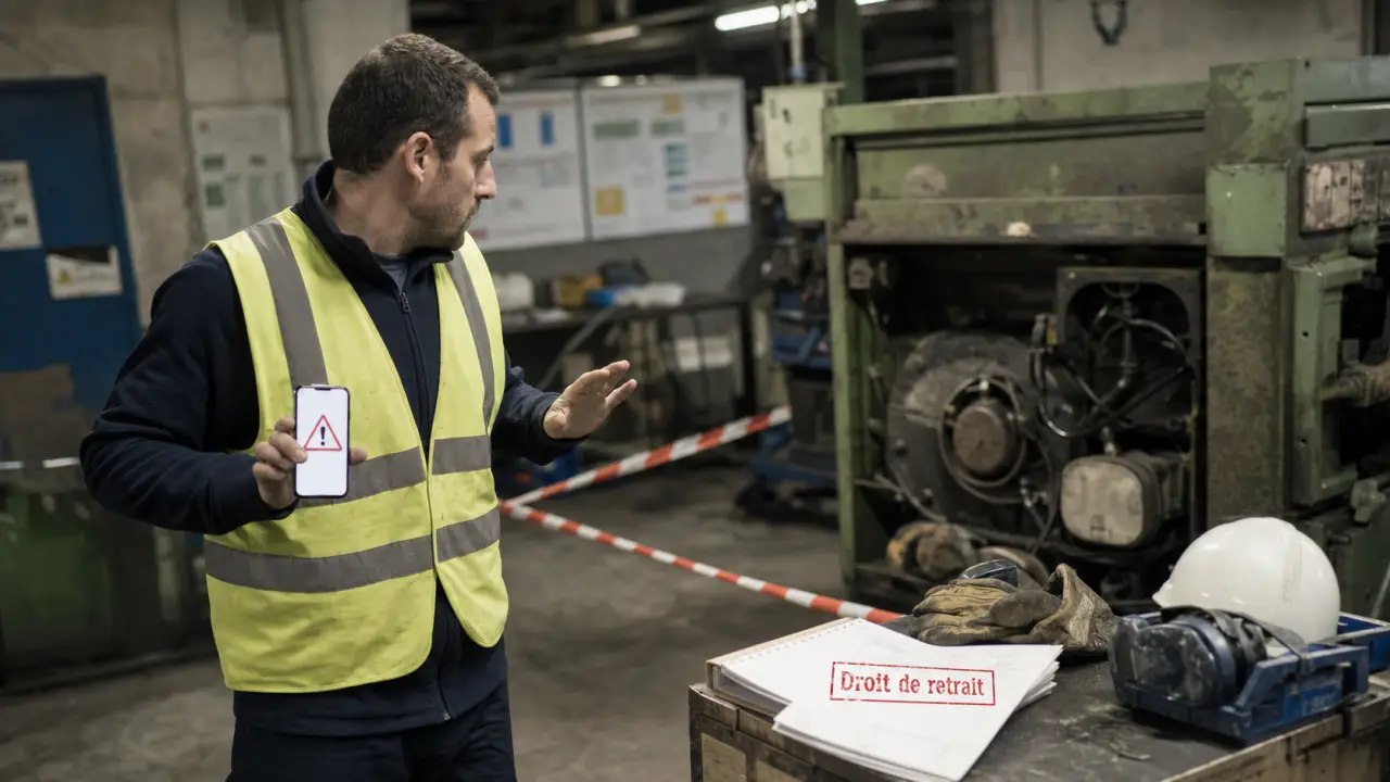 Code du travail droit de retrait : salarié recule d’une zone balisée vers une machine arrêtée