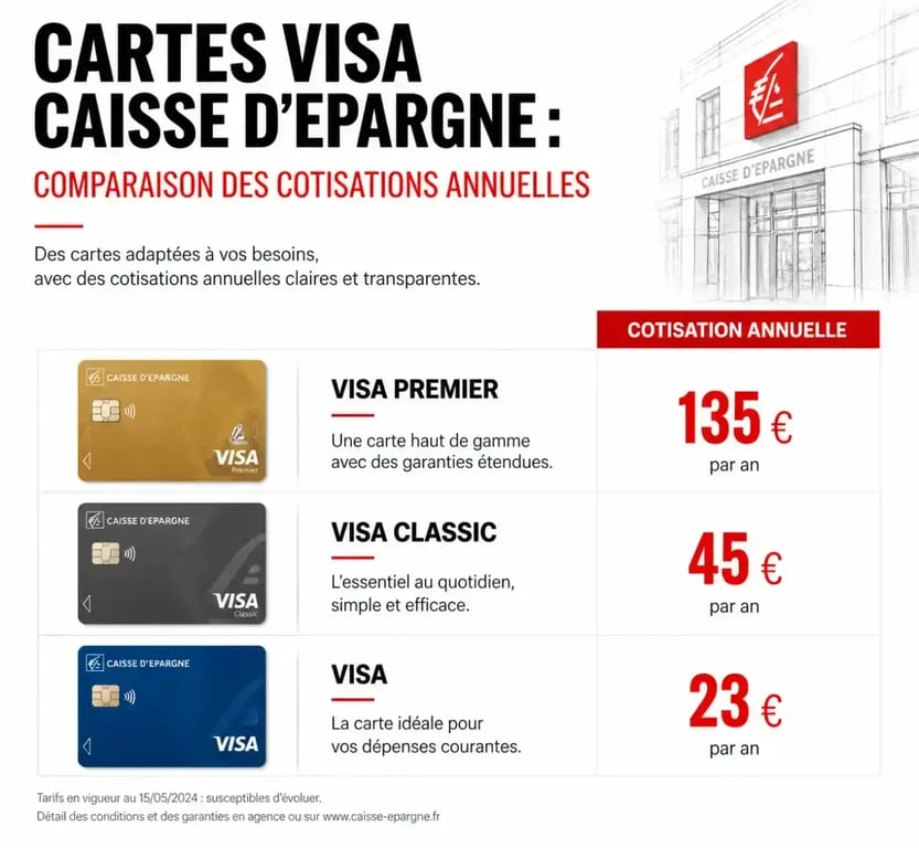 Comparatif des cotisations annuelles des cartes bancaires Caisse d'Epargne