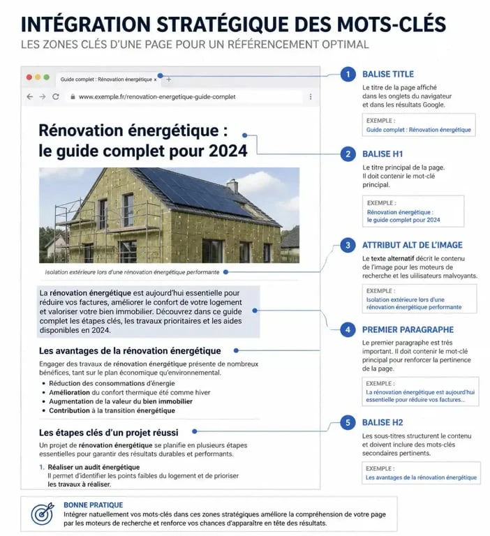 Emplacements stratégiques pour l'intégration des mots-clés dans une page web