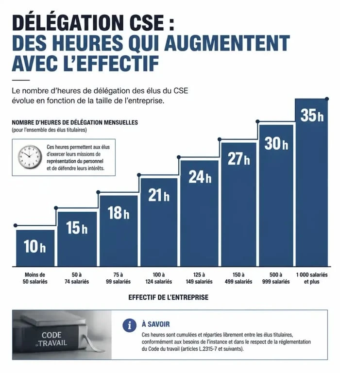 Tableau récapitulatif des heures de délégation CSE selon l'effectif de l'entreprise