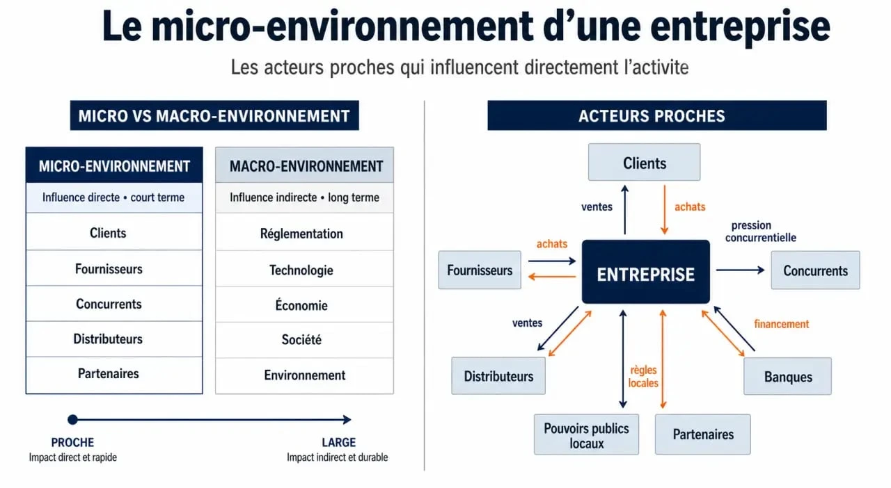 Micro environnement définition : schéma comparatif entre micro-environnement et macro-environnement