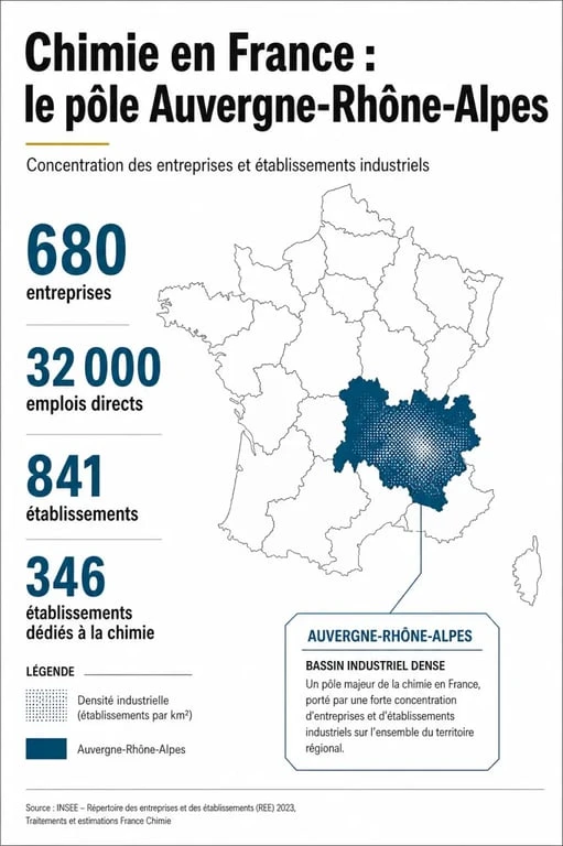 Entreprises chimie : bassin industriel d'Auvergne-Rhône-Alpes et chiffres clés de la filière