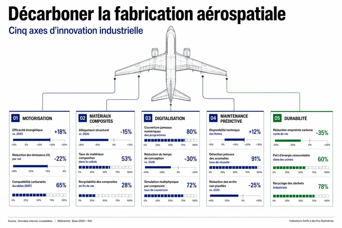 Visuel sur le constructeur aéronautique et les enjeux d'innovation et de décarbonation