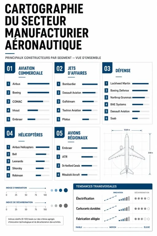 Infographie sur le constructeur aéronautique et les principaux acteurs du secteur par segment