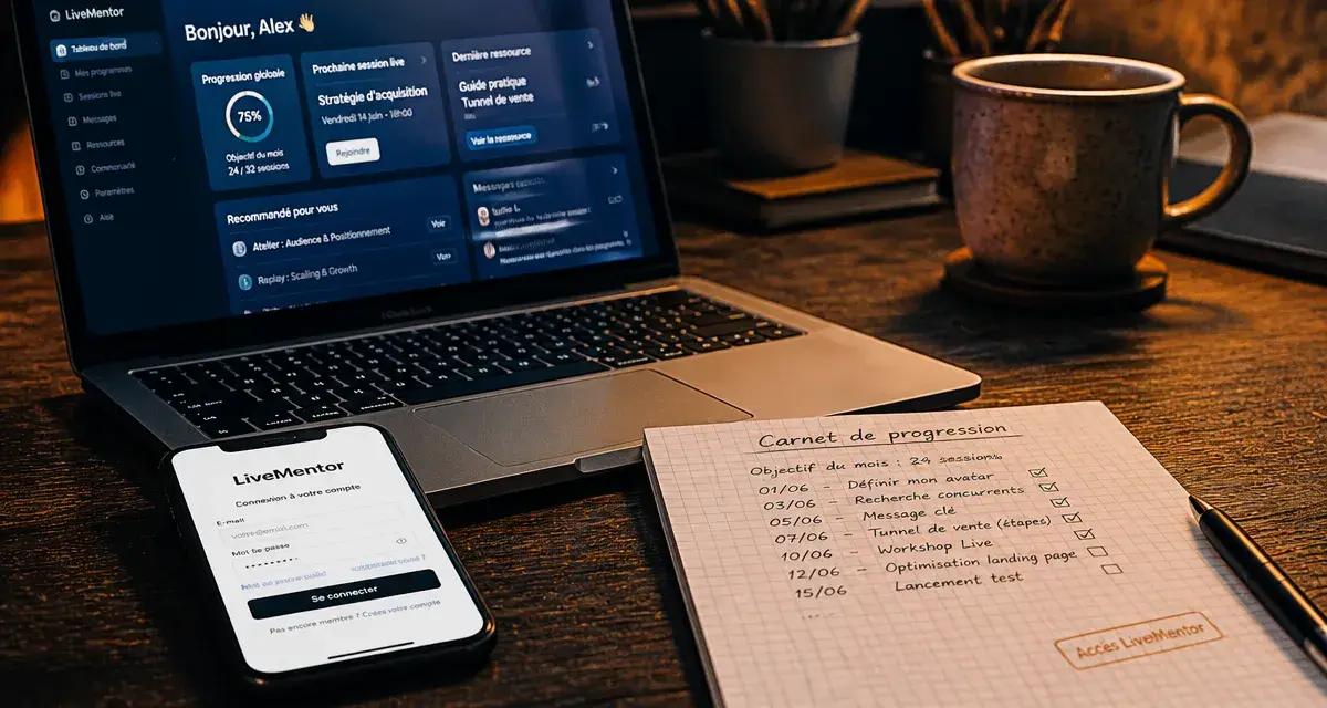 LiveMentor se connecter : écran de connexion et tableau de bord