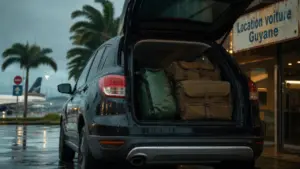 Location voiture guyane : SUV devant agence à Cayenne