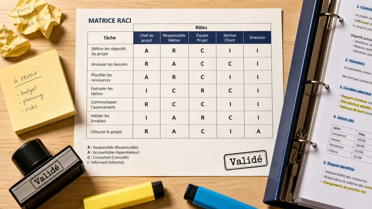 Matrice RACI gestion de projet : rôles R A C I (tableau)