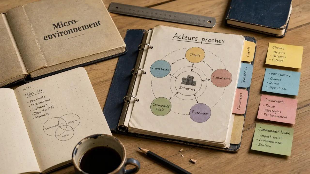 Micro environnement définition : carnet et acteurs proches (clients, fournisseurs, concurrents)
